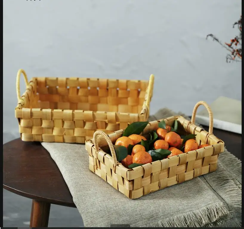 Food Snacks With Fiber - 나무로 짠 수납 바구니 직사각형 과일