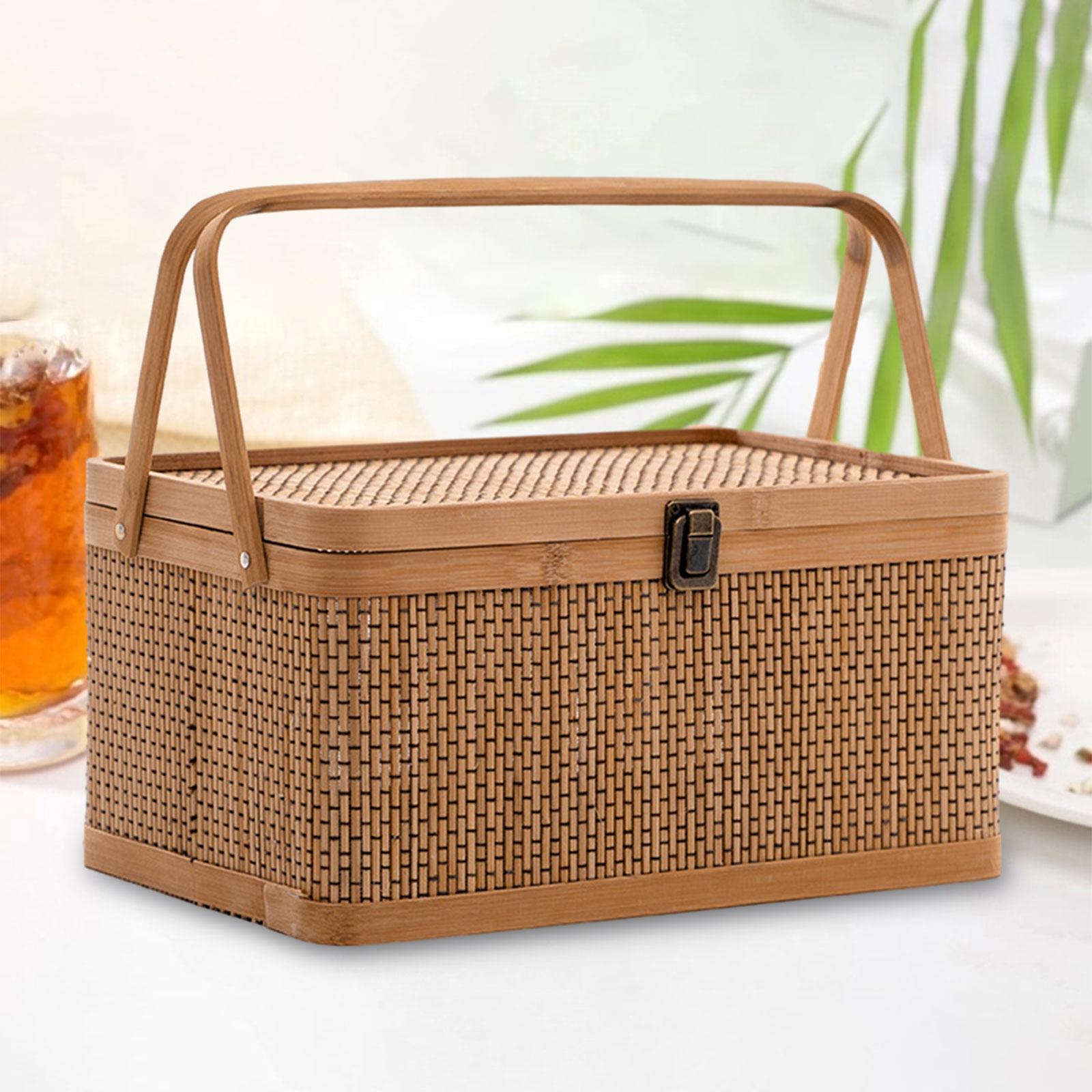 Snacks Food Hamper Basket - 수제 대나무 피크닉 바구니, 잠금식 뚜껑,